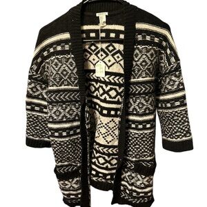 Black and White Patterned Cardigan Sweater